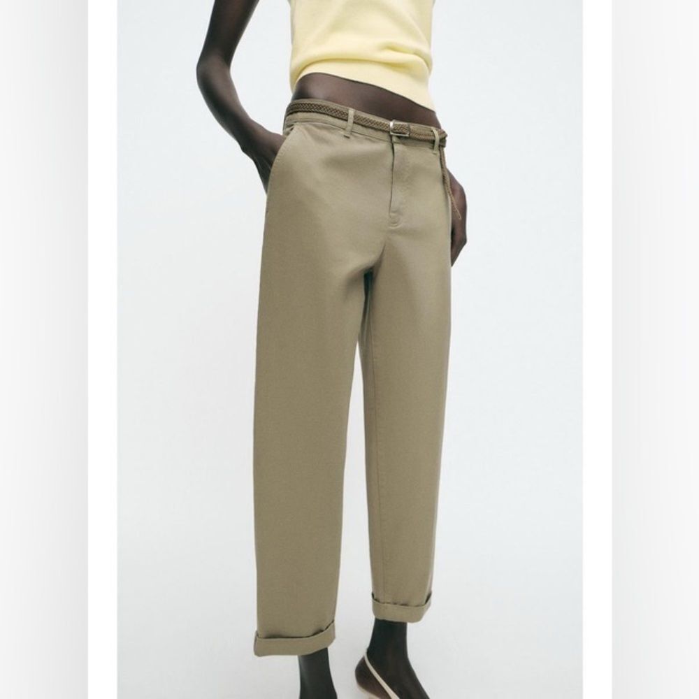 ZARA CHINO PANTS LIGHT KHAKI GREEN